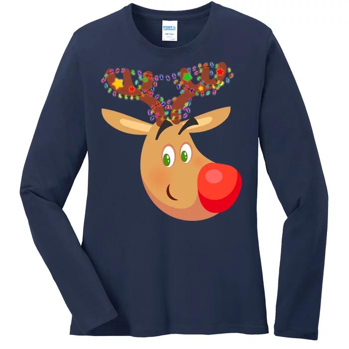 Christmas Reindeer Antler Lights Ladies Long Sleeve Shirt