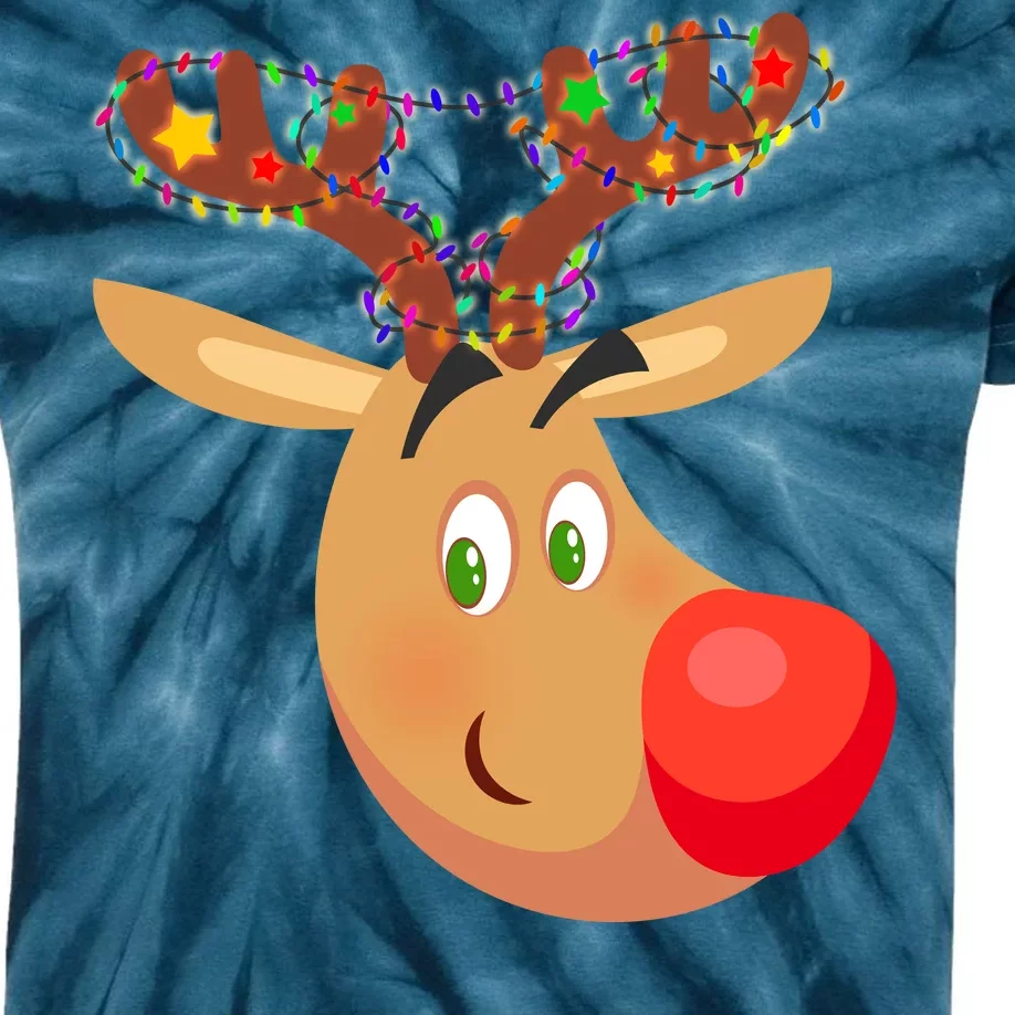 Christmas Reindeer Antler Lights Kids Tie-Dye T-Shirt