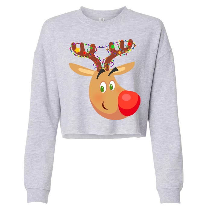 Christmas Reindeer Antler Lights Cropped Pullover Crew