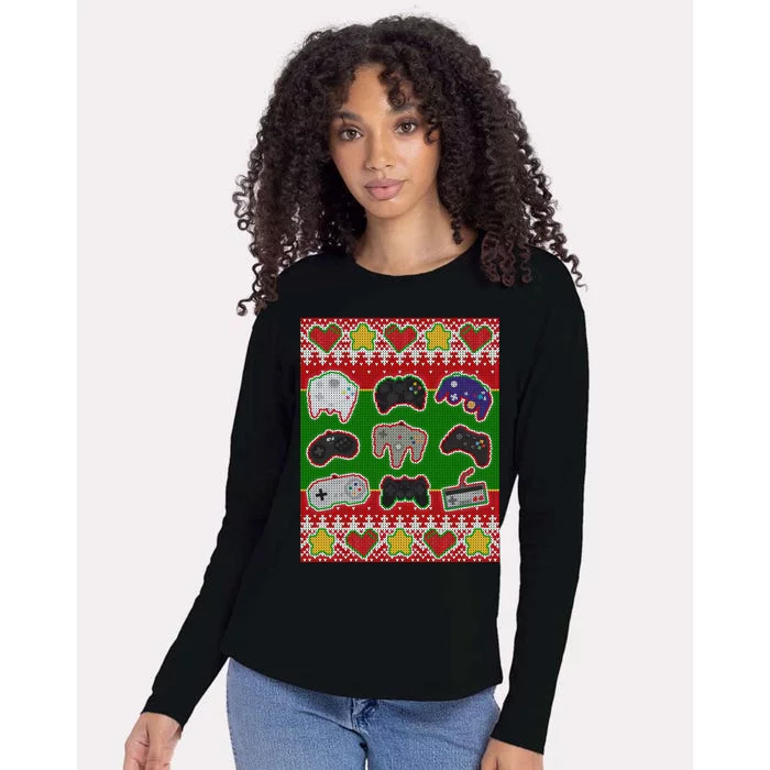 Christmas Retro Video Game Controllers Ugly Sweater Womens Cotton Relaxed Long Sleeve T-Shirt