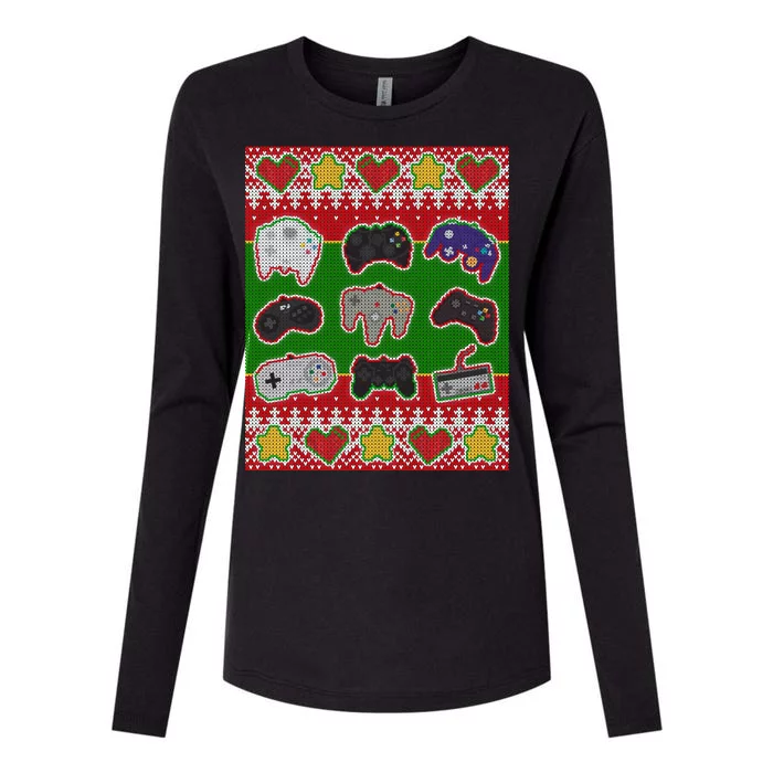 Christmas Retro Video Game Controllers Ugly Sweater Womens Cotton Relaxed Long Sleeve T-Shirt