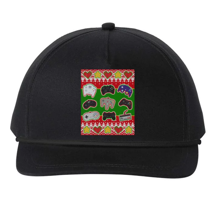 Christmas Retro Video Game Controllers Ugly Sweater Snapback Five-Panel Rope Hat