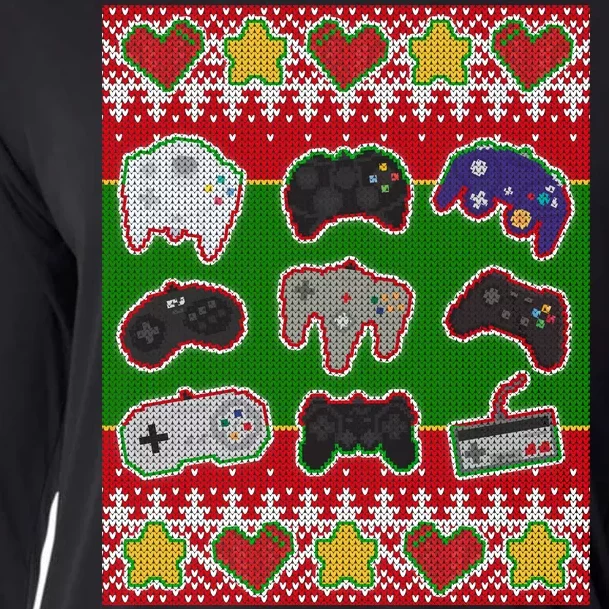 Christmas Retro Video Game Controllers Ugly Sweater Cooling Performance Long Sleeve Crew