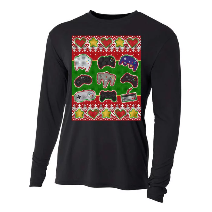 Christmas Retro Video Game Controllers Ugly Sweater Cooling Performance Long Sleeve Crew