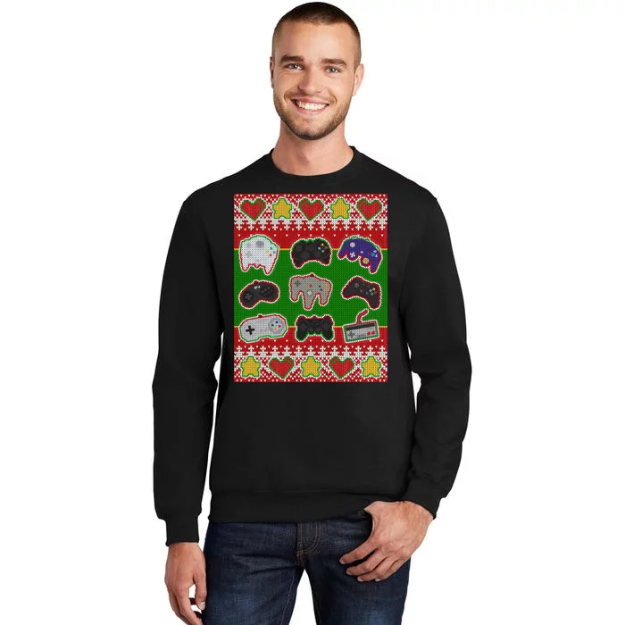 Christmas Retro Video Game Controllers Ugly Sweater Tall Sweatshirt