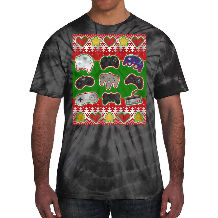 Christmas Retro Video Game Controllers Ugly Sweater Tie-Dye T-Shirt