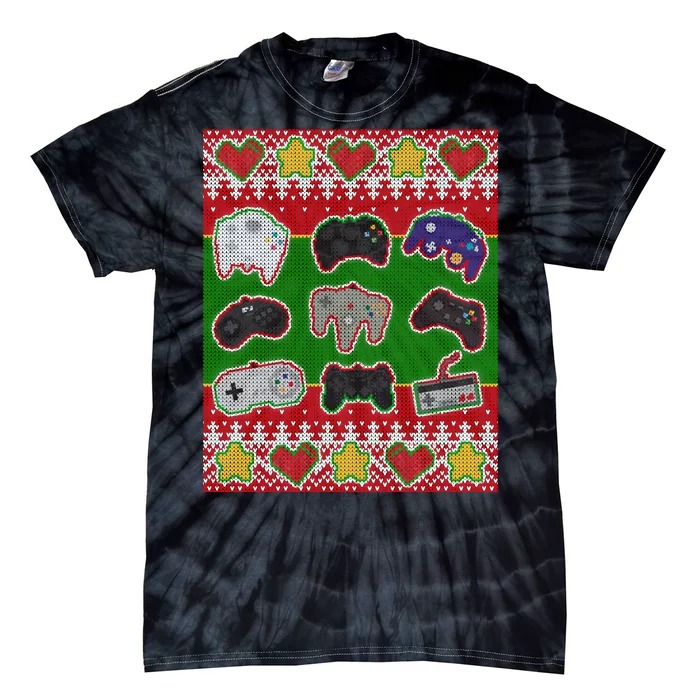 Christmas Retro Video Game Controllers Ugly Sweater Tie-Dye T-Shirt