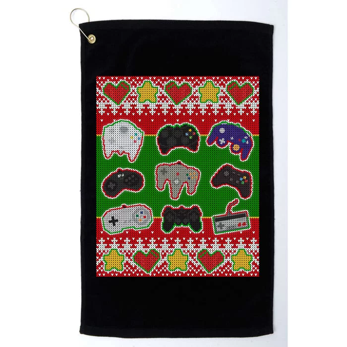 Christmas Retro Video Game Controllers Ugly Sweater Platinum Collection Golf Towel