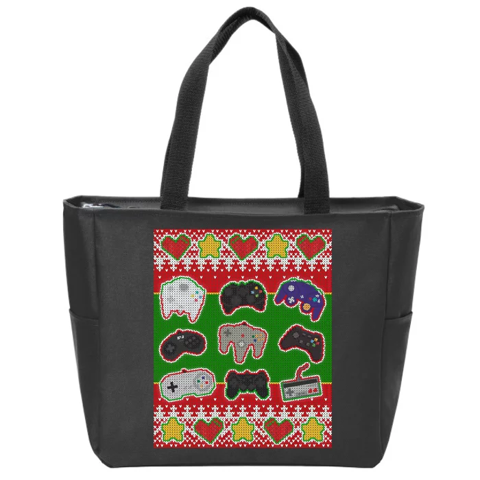 Christmas Retro Video Game Controllers Ugly Sweater Zip Tote Bag