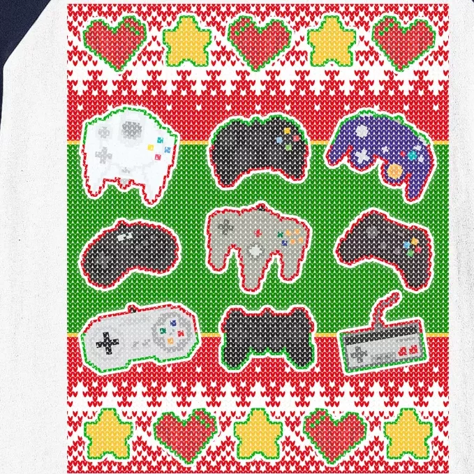 Christmas Retro Video Game Controllers Ugly Sweater Baseball Sleeve Shirt