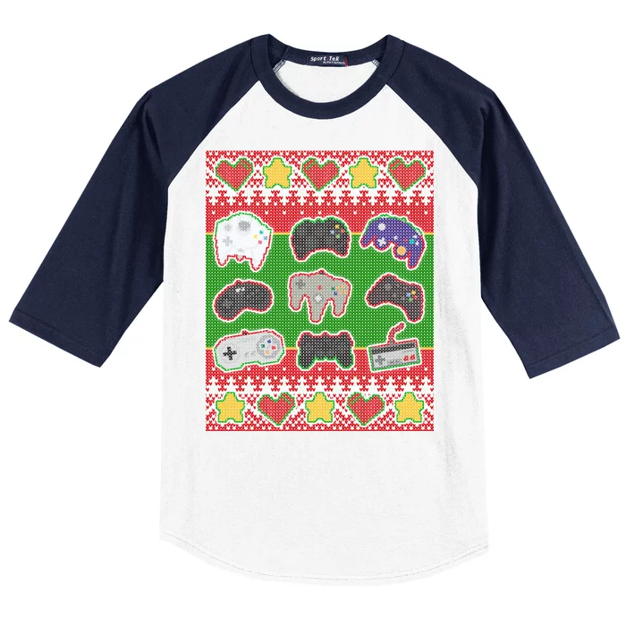 Christmas Retro Video Game Controllers Ugly Sweater Baseball Sleeve Shirt