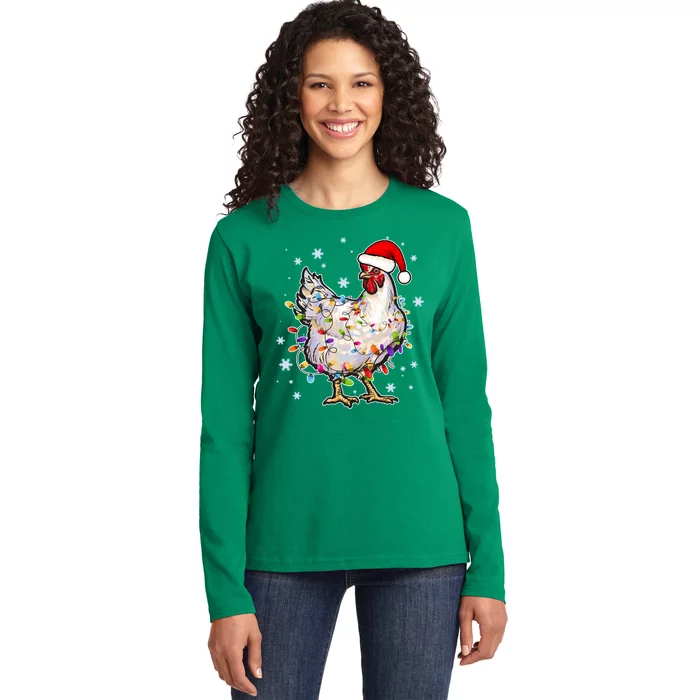 Christmas Santa Chicken Ladies Long Sleeve Shirt