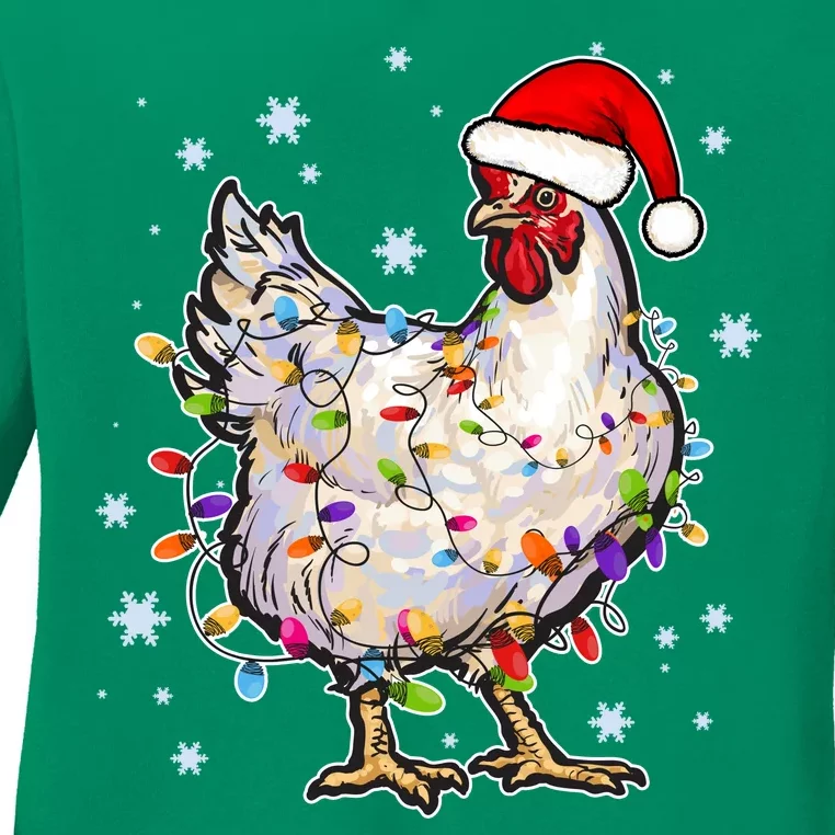 Christmas Santa Chicken Ladies Long Sleeve Shirt