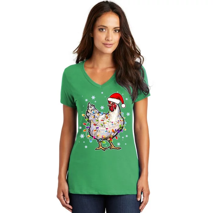 Christmas Santa Chicken Women's V-Neck T-Shirt