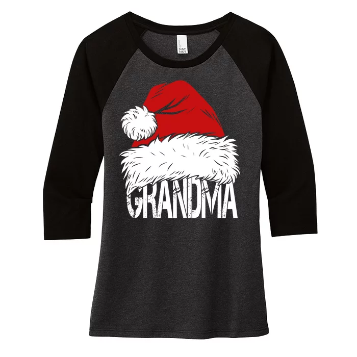 Christmas Santa Hat Grandma Women's Tri-Blend 3/4-Sleeve Raglan Shirt