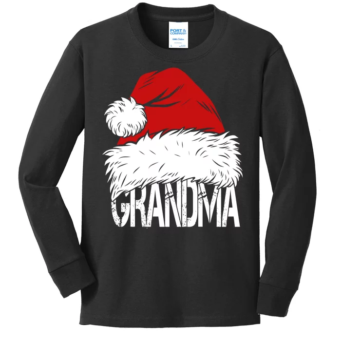 Christmas Santa Hat Grandma Kids Long Sleeve Shirt