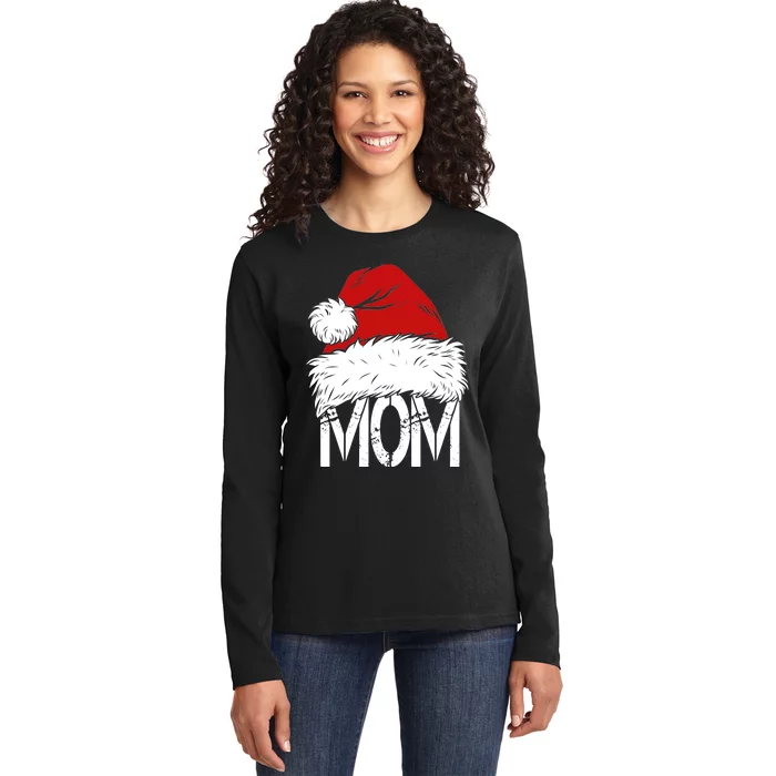 Christmas Santa Hat Mom Ladies Long Sleeve Shirt