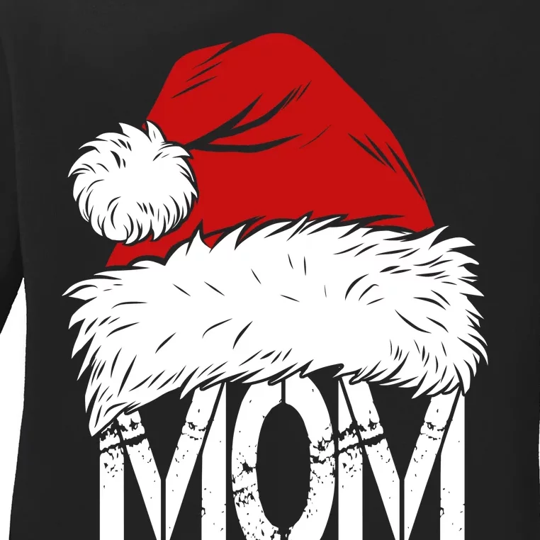 Christmas Santa Hat Mom Ladies Long Sleeve Shirt