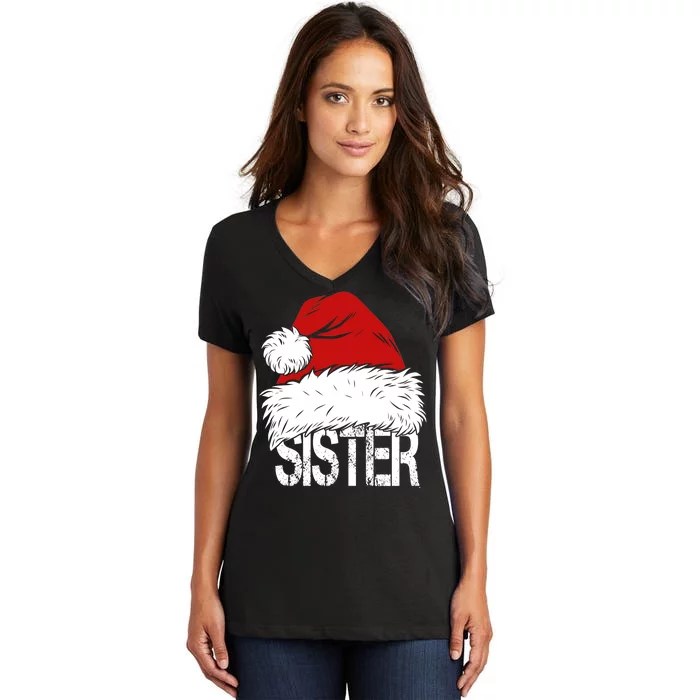 Christmas Santa Hat Sister Women's V-Neck T-Shirt