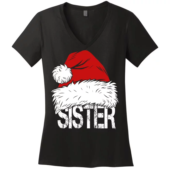 Christmas Santa Hat Sister Women's V-Neck T-Shirt