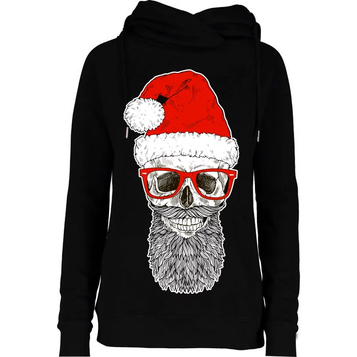 Christmas Santa Skull Womens Funnel Neck Pullover Hood