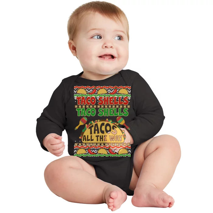 Christmas Tacos All The Way Ugly Sweater Baby Long Sleeve Bodysuit