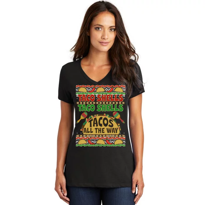 Christmas Tacos All The Way Ugly Sweater Women's V-Neck T-Shirt