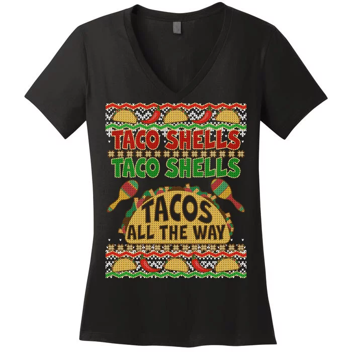 Christmas Tacos All The Way Ugly Sweater Women's V-Neck T-Shirt