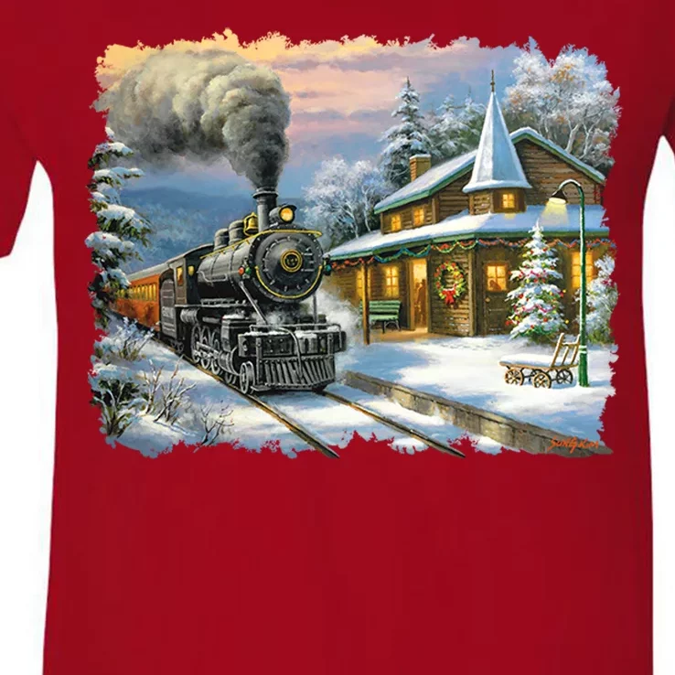 Christmas Train V-Neck T-Shirt