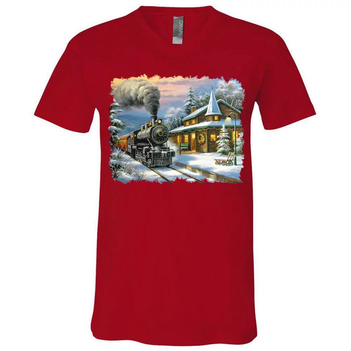 Christmas Train V-Neck T-Shirt