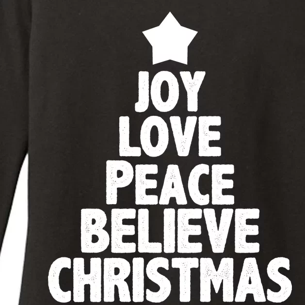 Christmas Tree Joy Love Peace Believe Womens CVC Long Sleeve Shirt