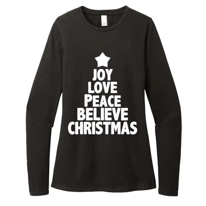 Christmas Tree Joy Love Peace Believe Womens CVC Long Sleeve Shirt