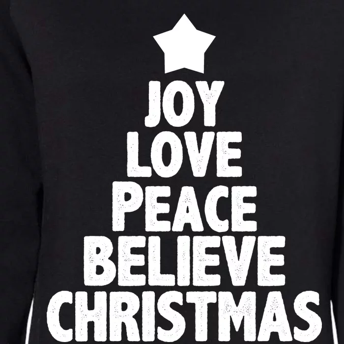 Christmas Tree Joy Love Peace Believe Womens California Wash Sweatshirt