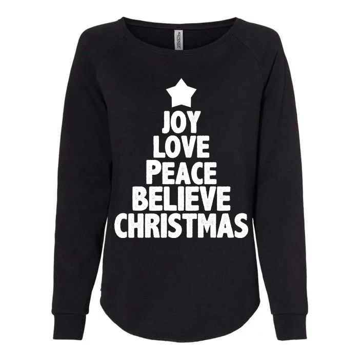 Christmas Tree Joy Love Peace Believe Womens California Wash Sweatshirt