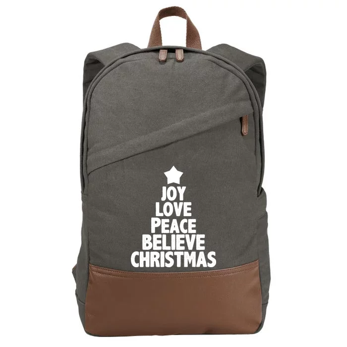 Christmas Tree Joy Love Peace Believe Cotton Canvas Backpack