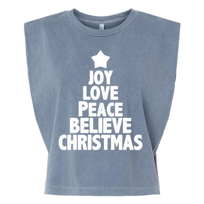 Christmas Tree Joy Love Peace Believe Garment-Dyed Women's Muscle Tee