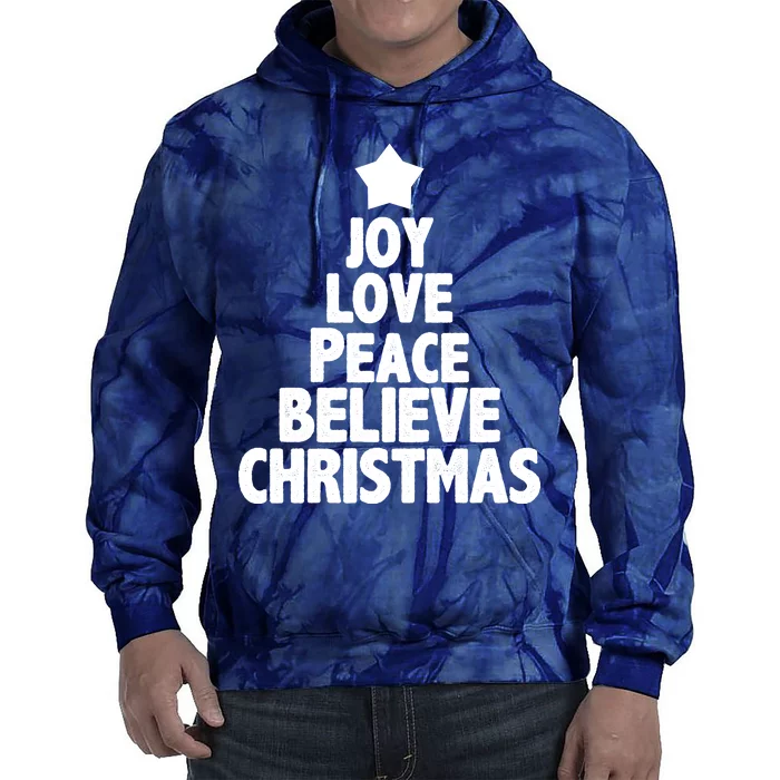 Christmas Tree Joy Love Peace Believe Tie Dye Hoodie