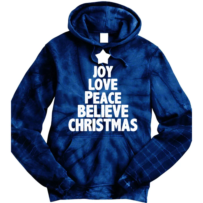 Christmas Tree Joy Love Peace Believe Tie Dye Hoodie