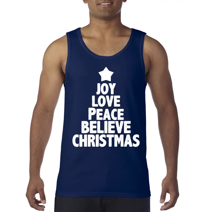 Christmas Tree Joy Love Peace Believe Tank Top