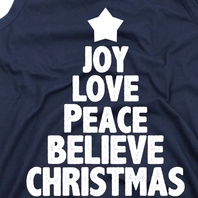 Christmas Tree Joy Love Peace Believe Tank Top