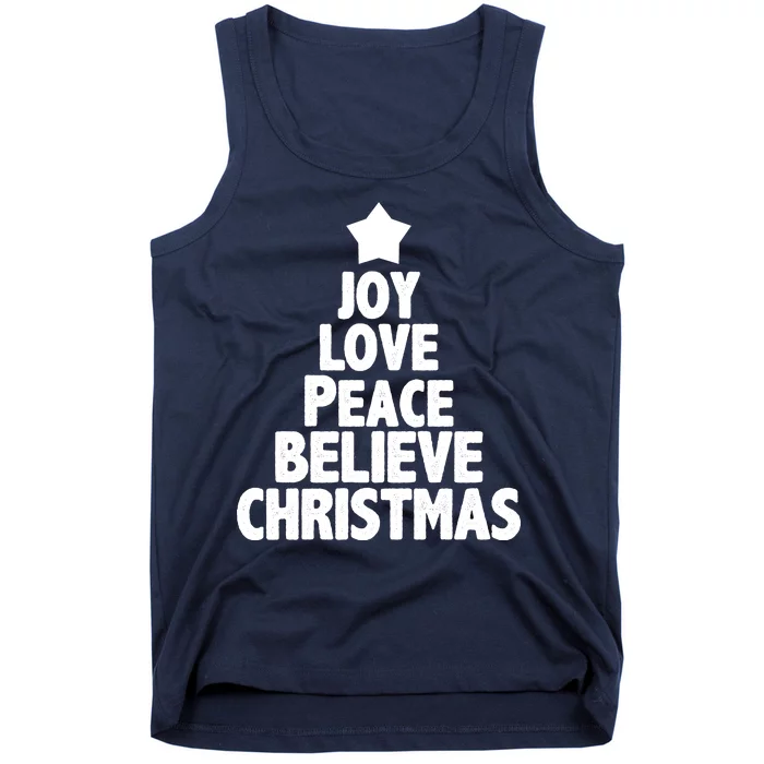 Christmas Tree Joy Love Peace Believe Tank Top