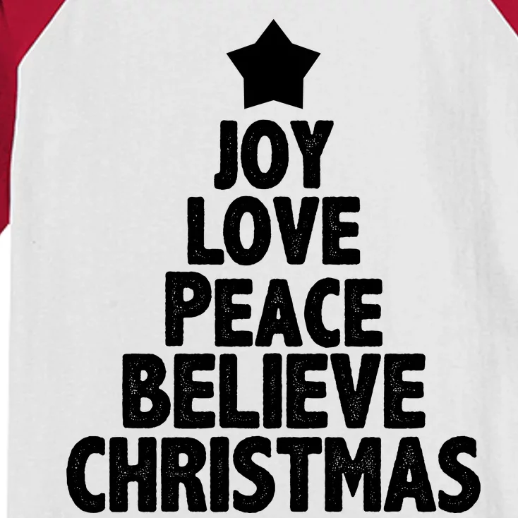 Christmas Tree Joy Love Peace Believe Kids Colorblock Raglan Jersey