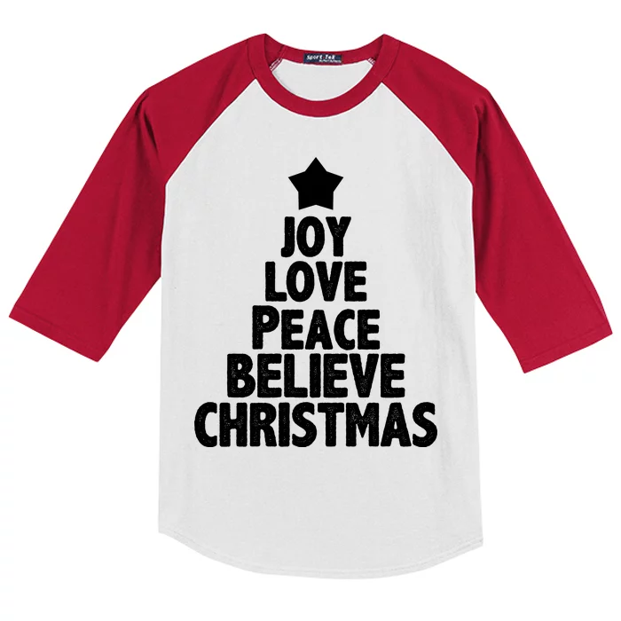 Christmas Tree Joy Love Peace Believe Kids Colorblock Raglan Jersey