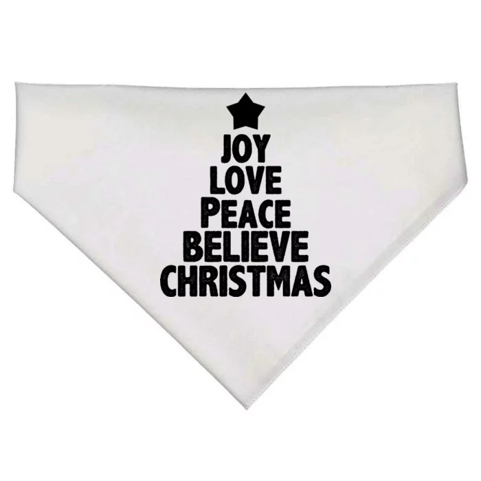 Christmas Tree Joy Love Peace Believe USA-Made Doggie Bandana