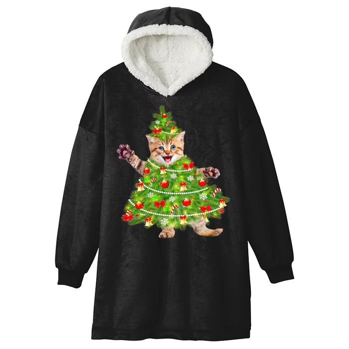 Christmas Tree Kitten Hooded Wearable Blanket