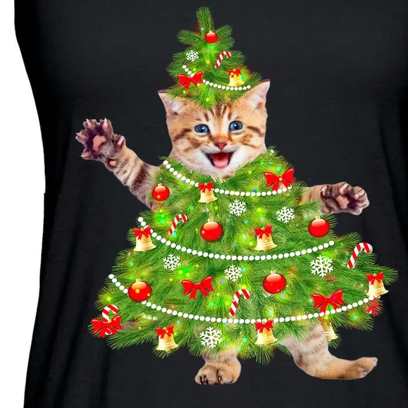 Christmas Tree Kitten Ladies Essential Flowy Tank