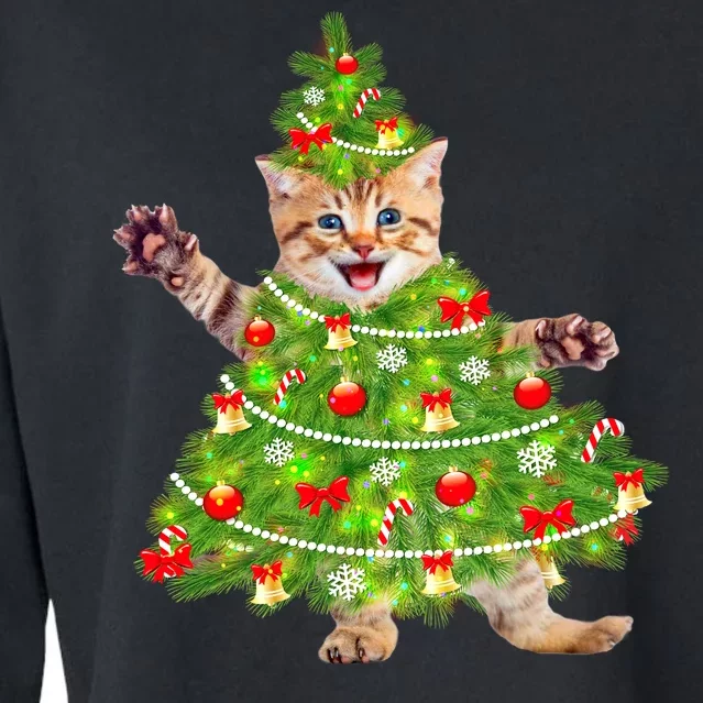 Christmas Tree Kitten Cropped Pullover Crew