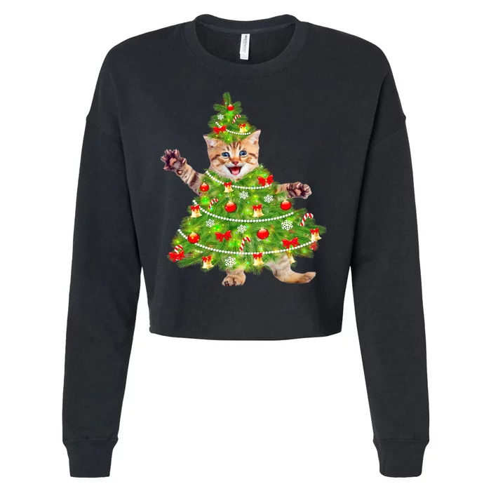 Christmas Tree Kitten Cropped Pullover Crew