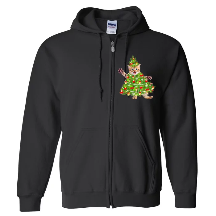 Christmas Tree Kitten Full Zip Hoodie