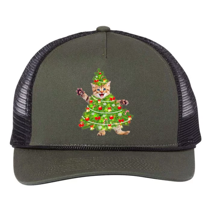 Christmas Tree Kitten Retro Rope Trucker Hat Cap